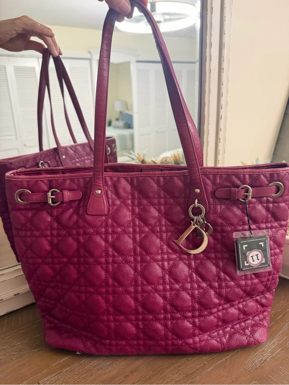 Dior Quilted Tote in Raspberry Pink with Signature Charm